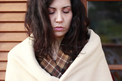 Portrait of a beautiful woman in winter