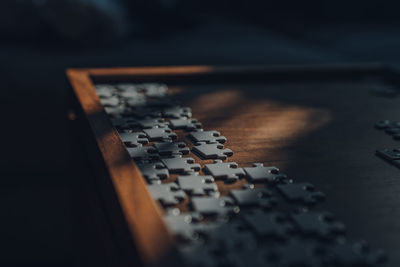 High angle view of chess board on table