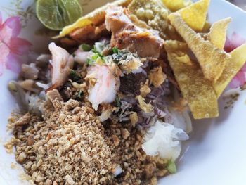 Close-up of food served in plate