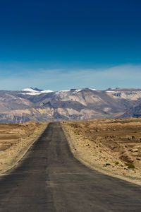 Road amidst landscape against blue sky