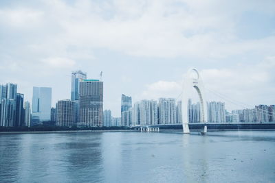 View of river with cityscape in background