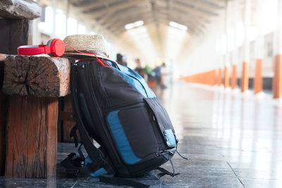 Close up of backpack on floor