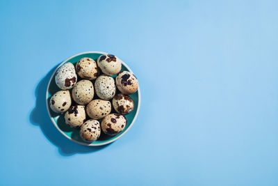 Directly above shot of fruits against blue background
