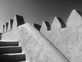 Low angle view of staircase against clear sky