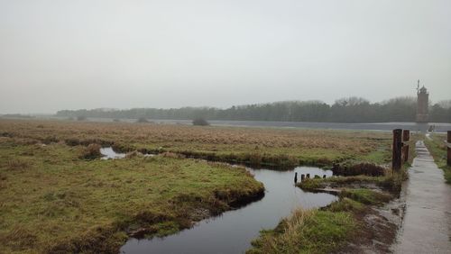 Scenic view of lake against clear sky