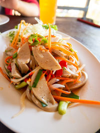 High angle view of meal served on table