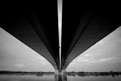 Low angle view of bridge over river against sky