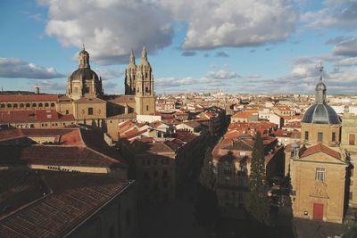 High angle view of buildings in city