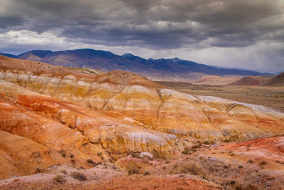 Scenic view of landscape and mountains against sky