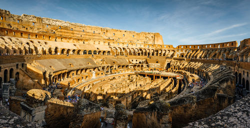 High angle view of coliseum against sky