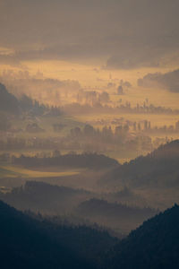 Scenic view of mountains against sky during sunset