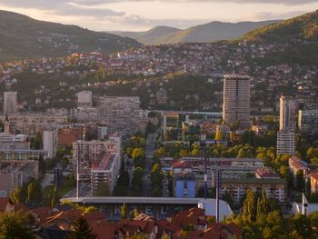 High angle view of townscape against sky