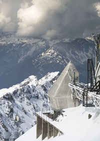 Scenic view of snow covered mountains against sky