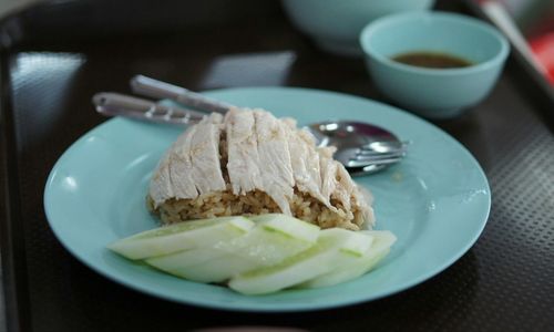 Close-up of breakfast served in plate