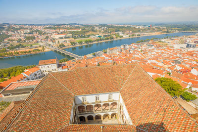 High angle view of townscape against sky