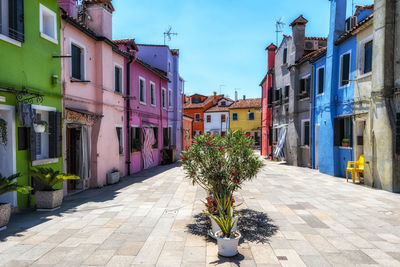 Brightly multi coloured houses in burano, italy. famous island nearby venice, italy