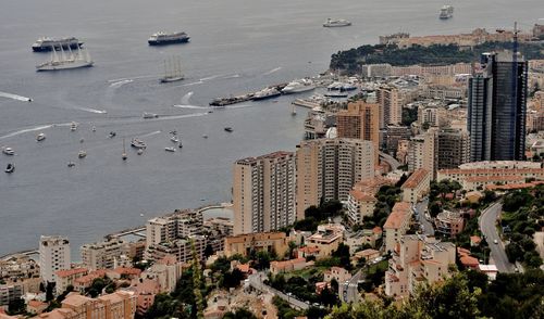 High angle view of buildings in city