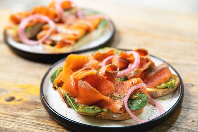 Close-up of food in plate on table