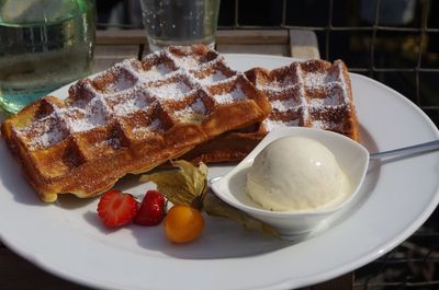 Close-up of dessert in plate on table