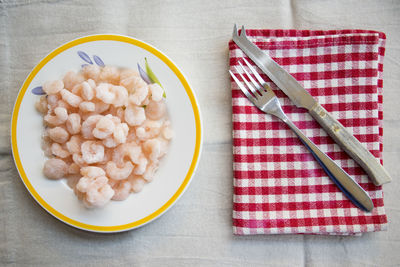 High angle view of breakfast on table