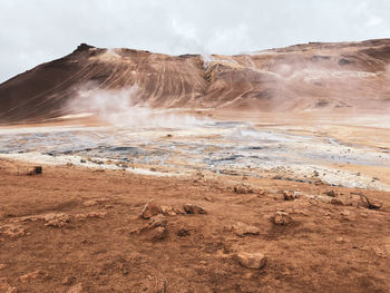 The impressive steaming geothermal fields of hverir in iceland