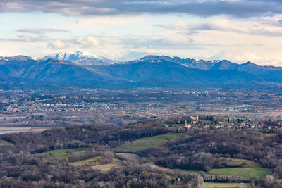 Scenic view of snowcapped mountains against sky