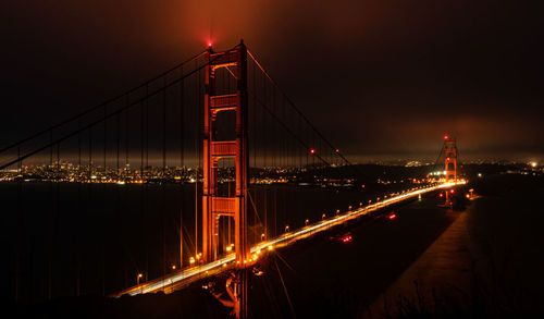 Golden gate bridge against sky at night