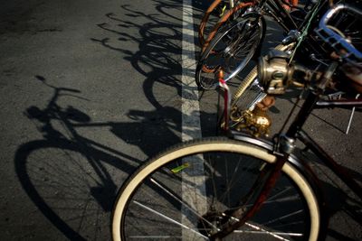 High angle view of bicycle parked on street