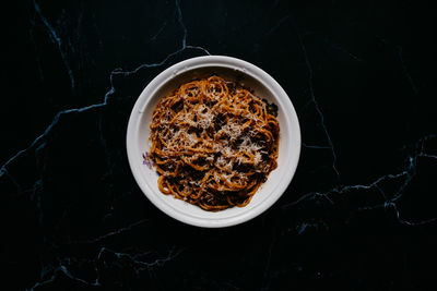 High angle view of breakfast served on table
