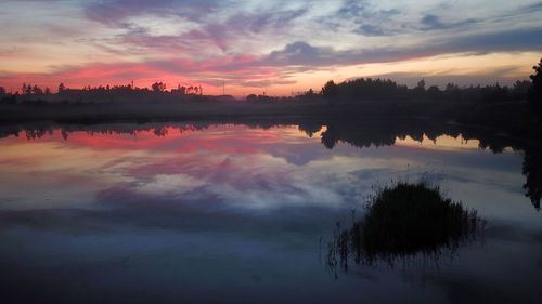 Scenic view of lake against sky during sunset