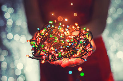 Close-up of illuminated christmas tree