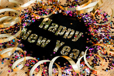 High angle view of decorations on table