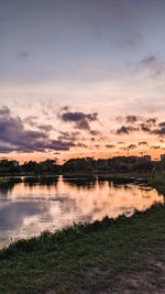 Scenic view of lake against sky during sunset