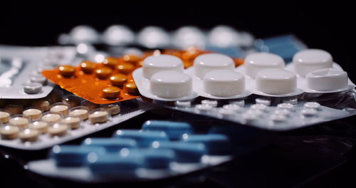 Close-up of pills on table