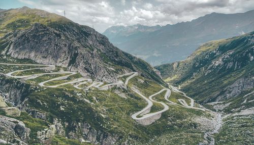 High angle view of mountain road against sky