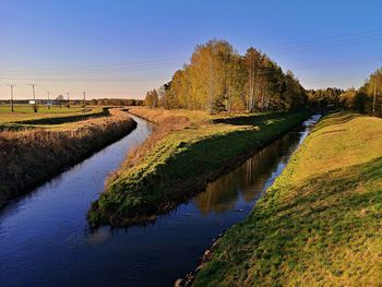 Scenic view of river by trees against clear sky