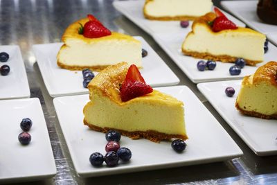 Close-up of dessert served on table