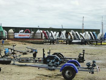 Bicycles against sky