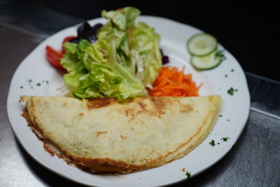 High angle view of meal served in plate