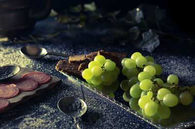 High angle view of fruits on table