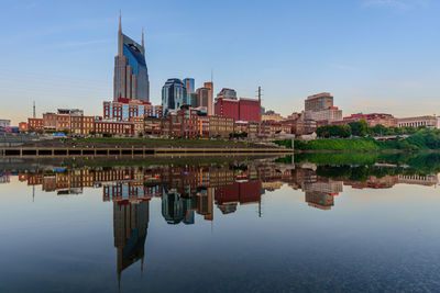 Reflection of buildings on lake