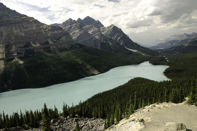 Scenic view of mountains against cloudy sky