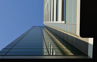 Low angle view of modern building against clear sky