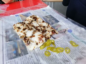 High angle view of dessert on table