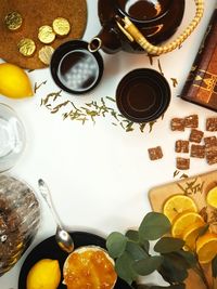 High angle view of drink on table