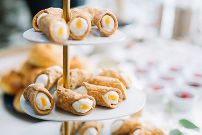 Close-up of cake in plate on table