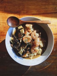 High angle view of food in bowl on table