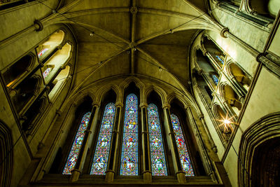 Low angle view of window of temple