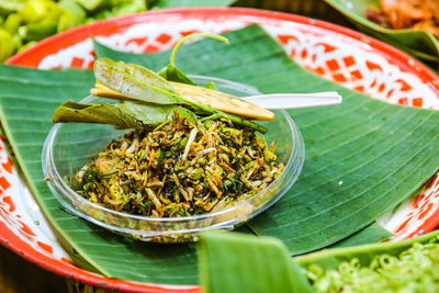 Close-up of leaves on table