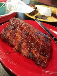 Close-up of meat on barbecue grill